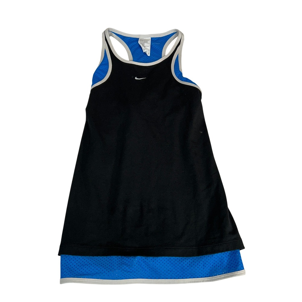 Nike Girls Large 12-14 Black Blue Racerback Mesh Layered Tank Top NWT